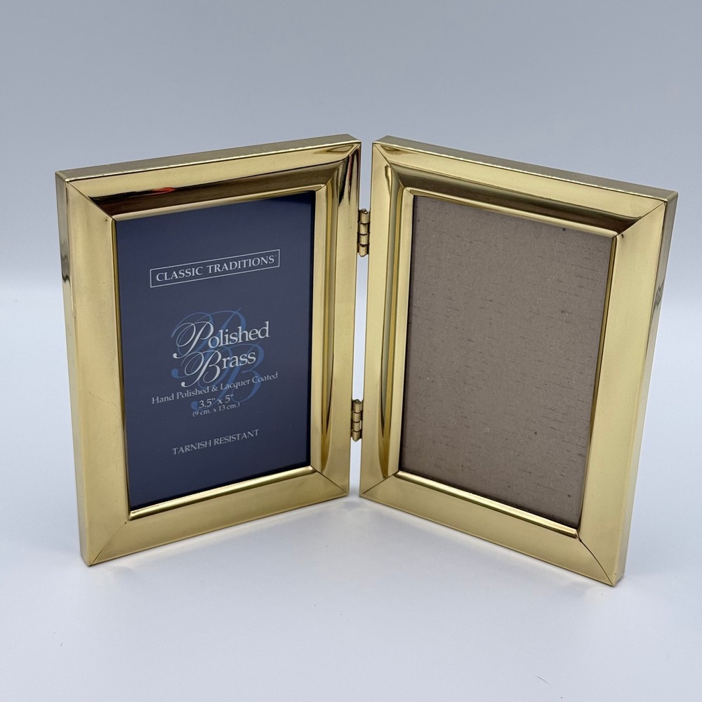 Classic Traditions Polished Brass Double‎ Hinged Picture Frame 3.5x5 Gold Tone